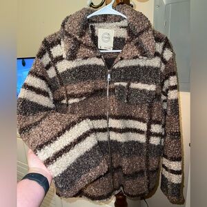 Stoosh Textured Fleece Jacket in Brown and Cream